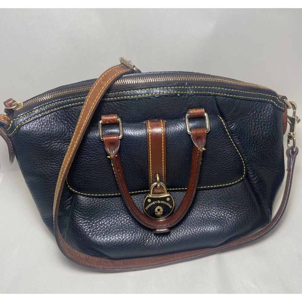 Dooney & Bourke Samba Leather Large Shoulder Satchel Black Pebble Grain Leather - Picture 3 of 15